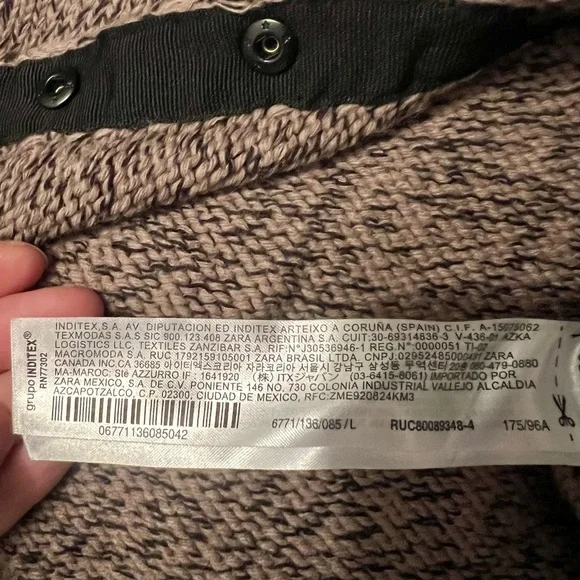 Zara Black & Tan Crew Neck Button Sweater Size L - Picture 6 of 9